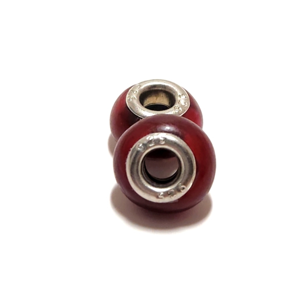 Pandora Style Murano Glass Bead Spacer 925 Sterling Silver Burgundy Polka Dots - Picture 5 of 11